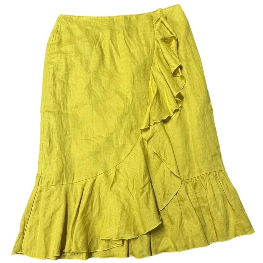 Boden Sunshine Yellow Faux Wrap Skirt 
Size US 8 UK 12 Linen MIDI Length